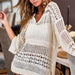 Color-White-Knitted Beach Cover up Sexy Hollow Out Long Sleeved Vacation Sun Protection Shirt Beach Cover Up-Fancey Boutique