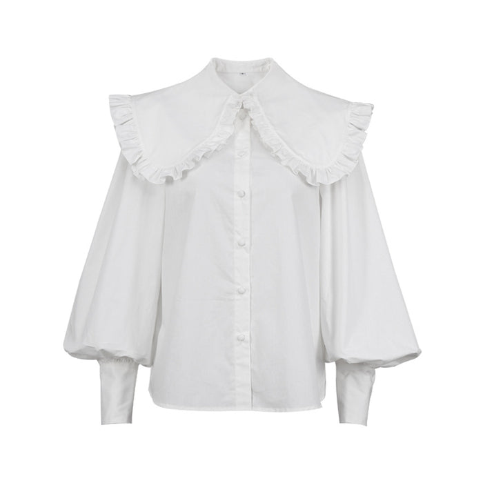 Color-French Palace Doll Collar White Cotton Shirt Women Spring Fungus Long Sleeve Shirt-Fancey Boutique