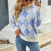 Color-Blue-Pullover Women Autumn Winter Loose Rhombus Casual Sweater-Fancey Boutique