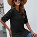Color-Black-Summer Loose round Neck Button Casual T shirt Top-Fancey Boutique