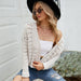 Color-Ivory-Short Autumn Winter Top Long Sleeves Outer Match Knitwear Wild Solid Color Hollow Out Cutout out Sweater Cardigan-Fancey Boutique