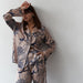 Color-Autumn Imitated Silk Pajamas Long Sleeved Trousers Two Set Loose Comfort Printing Home Wear for Women-Fancey Boutique
