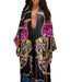 Color-Black Background Rose-Red Serpentine-Coat Artificial Silk Multi Print Casual Trench Coat-Fancey Boutique