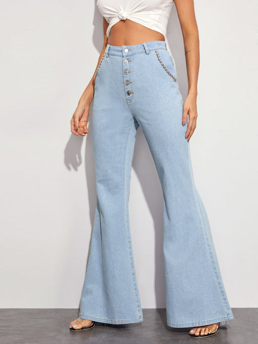 Color-Women Clothing Casual All Match Big Horn Wide Leg Denim Trousers-Fancey Boutique