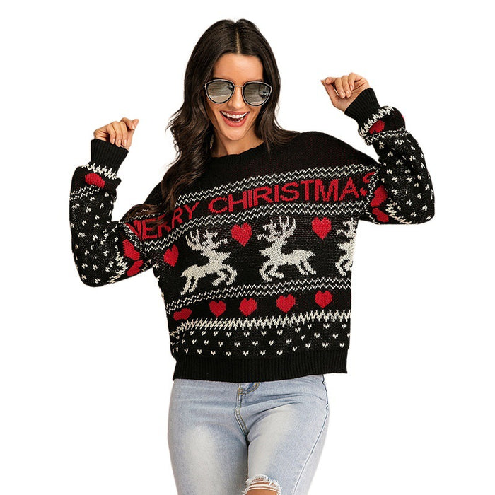 Color-Winter Round Neck Pullover Middle East Red Knitted Christmas Sweater Loose Cashmere Sweater for Women-Fancey Boutique