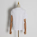 Color-Special Solid Color T shirt Autumn Irregular Asymmetric Shoulder Twist Design round Neck Pullover Cotton Short Sleeve-Fancey Boutique