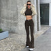 Color-Round Neck Long Sleeve Short Top High Waist Straight Bootcut Pants Autumn Casual Sets-Fancey Boutique