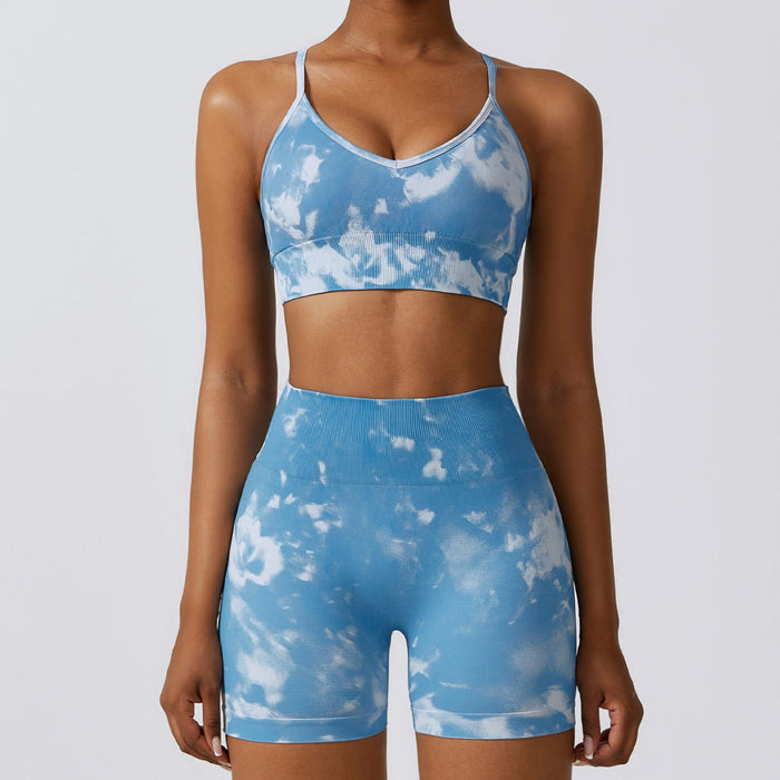 Color-Blue Bra Shorts-Camouflage Printing Seamless Yoga Suit Quick Drying High Waist Running Fitness Tight Sports Suit-Fancey Boutique