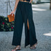 Color-Solid Color All Matching Slit Casual Pants Summer Women High Waist Wide Leg Pants All Matching Trousers-Fancey Boutique