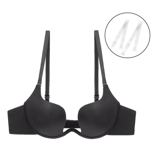 Color-Black-Sexy Girl U Shaped Beauty Back Multiple Wearing Methods Deep V Plunge Gather Backless Bra Get Three Shoulder Straps-Fancey Boutique