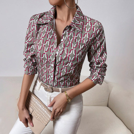 Color-Printed Shirt Women Autumn Winter Women Office Long Sleeved Shirt-Fancey Boutique