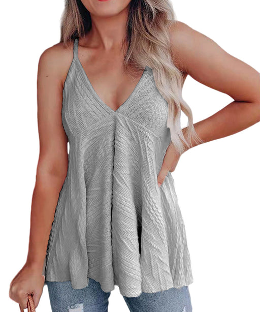 Color-Gray-Summer Women Clothing V-neck Casual Sling Wool Vest Top T-shirt-Fancey Boutique