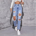 Color-Light Blue-Ripped Jeans Women Washed High Waist Straight Jeans-Fancey Boutique