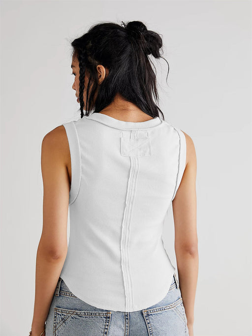 Color-Rib Stitching Vest round Neck Sleeveless Bottoming Top High Grade Sweater-Fancey Boutique