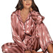 Color-Coral Red-Jacquard Wide Stripe Home Wear Set Pajamas Women Supply Satin Cardigan Long Sleeve-Fancey Boutique