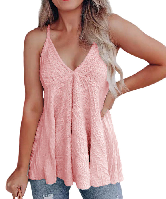 Color-Pink-Summer Women Clothing V-neck Casual Sling Wool Vest Top T-shirt-Fancey Boutique