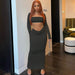 Color-Solid Color Sexy Bandeau Square Collar Long Sleeve Exposed Cropped Skirt Casual Set Women Hair-Fancey Boutique