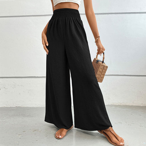 Color-Black-Women Clothing Summer Solid Color Flared Wide Leg Pants-Fancey Boutique