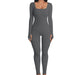 Color-Dark Grey-Women Clothing Jumpsuit Autumn Winter Thread Square Collar Hip Raise Slim Fit Sexy Jumpsuit-Fancey Boutique