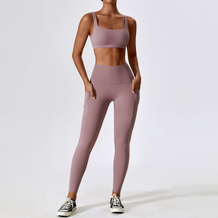 Color-Bra Trousers Pink Purple-4-Quick Drying Nude Feel Yoga Clothes Push up Beauty Back Workout Clothes Pocket Hip Raise Skinny Sports Suit-Fancey Boutique