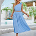 Color-Summer Women Clothing Fresh Solid Color Oblique Shoulder Waist Skirt Set-Fancey Boutique