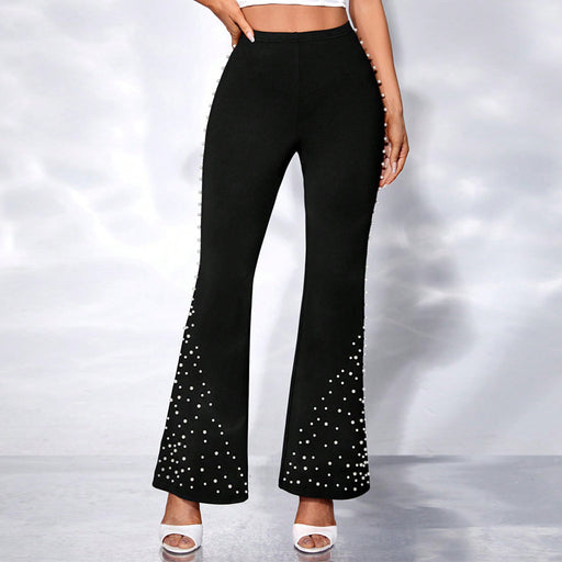 Color-Black High Waist Medium Elastic Casual Trousers Wide Leg Tights Trousers-Fancey Boutique