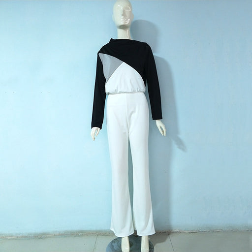 Color-New Black White Color Matching Long Sleeve Creative Jumpsuit-Fancey Boutique