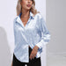 Color-Light Blue-Leopard Print Satin Satin Silk Long Sleeve Shirt Women Clothing-Fancey Boutique