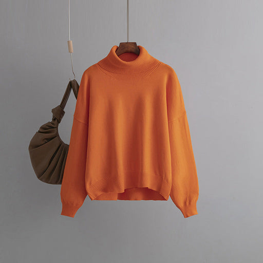 Color-nacarat-Autumn Winter Popular High Collar Loose Knitwear Sweater Women-Fancey Boutique