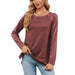 Color-Jujube Red-Autumn Winter round Neck Contrast Color Loose Long-Sleeved T-shirt Split Top Women-Fancey Boutique