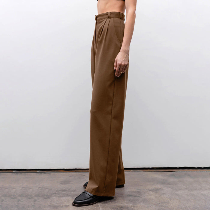 Color-Brown Casual Card High Waist Loose Slimming Trousers Summer Straight Pants-Fancey Boutique