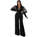Color-Black-V-neck Mesh Puff Sleeve Special Women Clothing Loose Flared Jumpsuit-Fancey Boutique