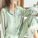 Color-Green-Autumn Winter Fashion Ostrich Feather Pajamas Set Artificial Silk Loose Ladies Homewear-Fancey Boutique