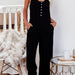 Color-Black-Summer Casual Women Cotton Pocket Solid Color Buttons Mid Waist Casual Jumpsuit-Fancey Boutique