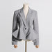 Color-Autumn Elegant Office Double Breasted Stitching Ruffled Waist Slimming Short Blazer-Fancey Boutique