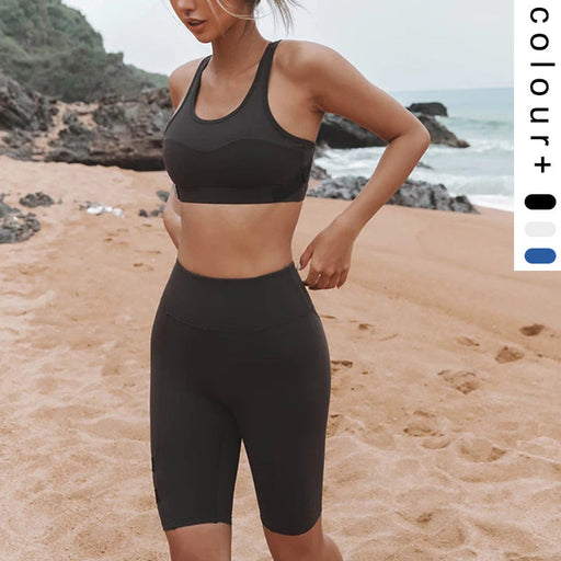 Color-Black-Yoga Wear Suit Women Workout Bra Breathable Sports Shorts Women Quick-Drying Yoga Pants-Fancey Boutique