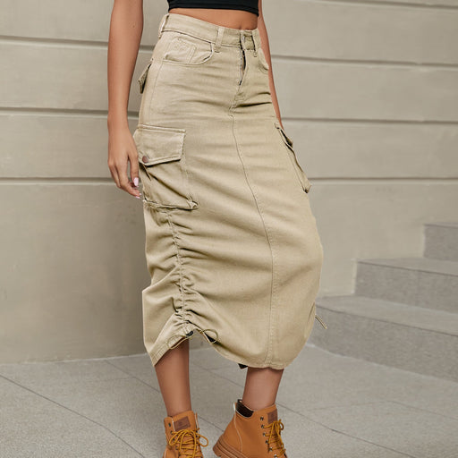 Color-Khaki-Women Clothing Skirt Casual Mid Length Skirt-Fancey Boutique