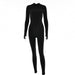 Color-Black-Women Clothing Sexy Tight Zipper Jumpsuit Autumn Long Sleeve round Neck Leggings-Fancey Boutique