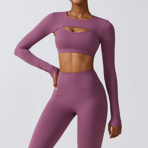 Color-Prune Purple-Outer Wear Sports Waistcoat Long Sleeved Shawl Yoga Clothes Nude Feel Workout Clothes Top Running Sports Blouse-Fancey Boutique