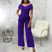 Color-Masson Sexy Solid Color Short Sleeve V-neck Women Jumpsuit-Fancey Boutique