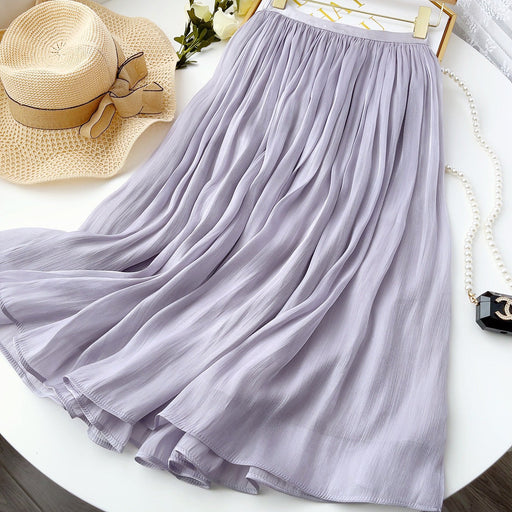 Color-Purple-Mercerized Skirt Women Slim Fit Slimming Mid Length A line Skirt Embellished Elegant Summer Organza Skirt-Fancey Boutique