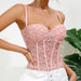 Color-Sweet Spicy Lace Sexy See through with Chest Pad Steel Ring Boning Corset Waist Girdle Ladies V neck Sling Vest-Fancey Boutique