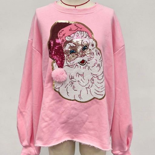 Color-Ladies Christmas Santa Claus Sequined Embroidered Cotton Loose Casual Pullover-Fancey Boutique