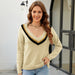 Color-Knitwear Women Pullover Autumn Winter Loose Long Sleeve V Neck Knitted Bottoming Shirt Top-Fancey Boutique