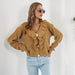 Color-Wheat Yellow-Ruffled Loose Knitted Sweater Cardigan Coat Women Long Sleeve Autumn Winter Women-Fancey Boutique