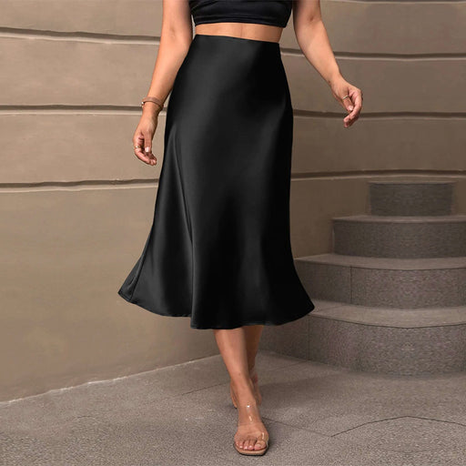 Color-Autumn Winter Women Clothing Elegant Slimming Satin Skirt High Waist Sheath Mid Length Fishtail Skirt-Fancey Boutique