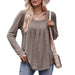 Color-Khaki-Women Autumn Winter Casual Square Collar Pleated Long Sleeve T shirt-Fancey Boutique