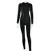 Color-Black-Leather Strap Split Sports Leggings Sexy Tight Long Sleeve Jumpsuit-Fancey Boutique