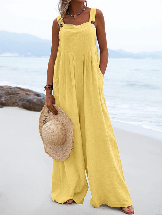 Color-Women Clothing Summer Jumpsuit Ethnic Solid Color Wide Leg Jumpsuit-Fancey Boutique