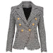 Color-Top-Spring Autumn Classic Houndstooth Tweed Tassel Women Business Blazer Suit Set Woolen Jacket-Fancey Boutique